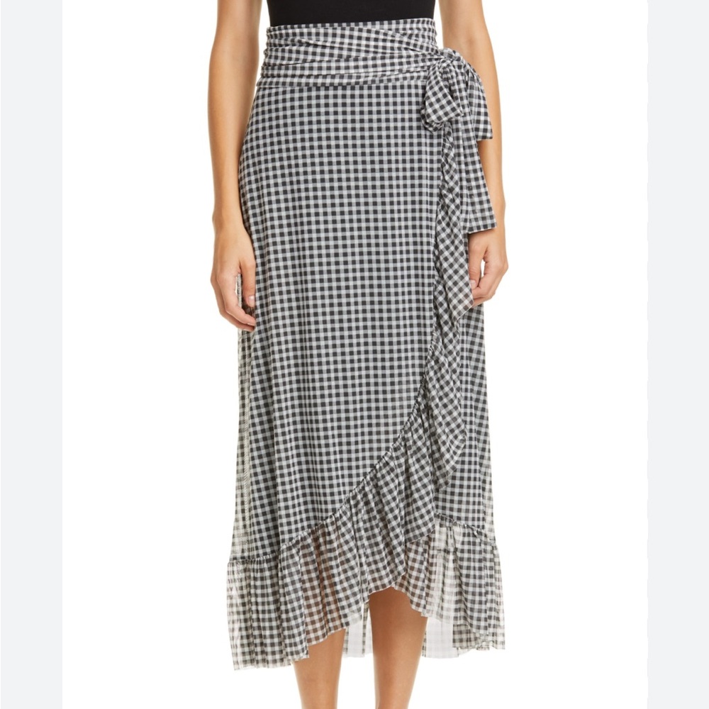 NWOT Ganni Gingham Midi Skirt